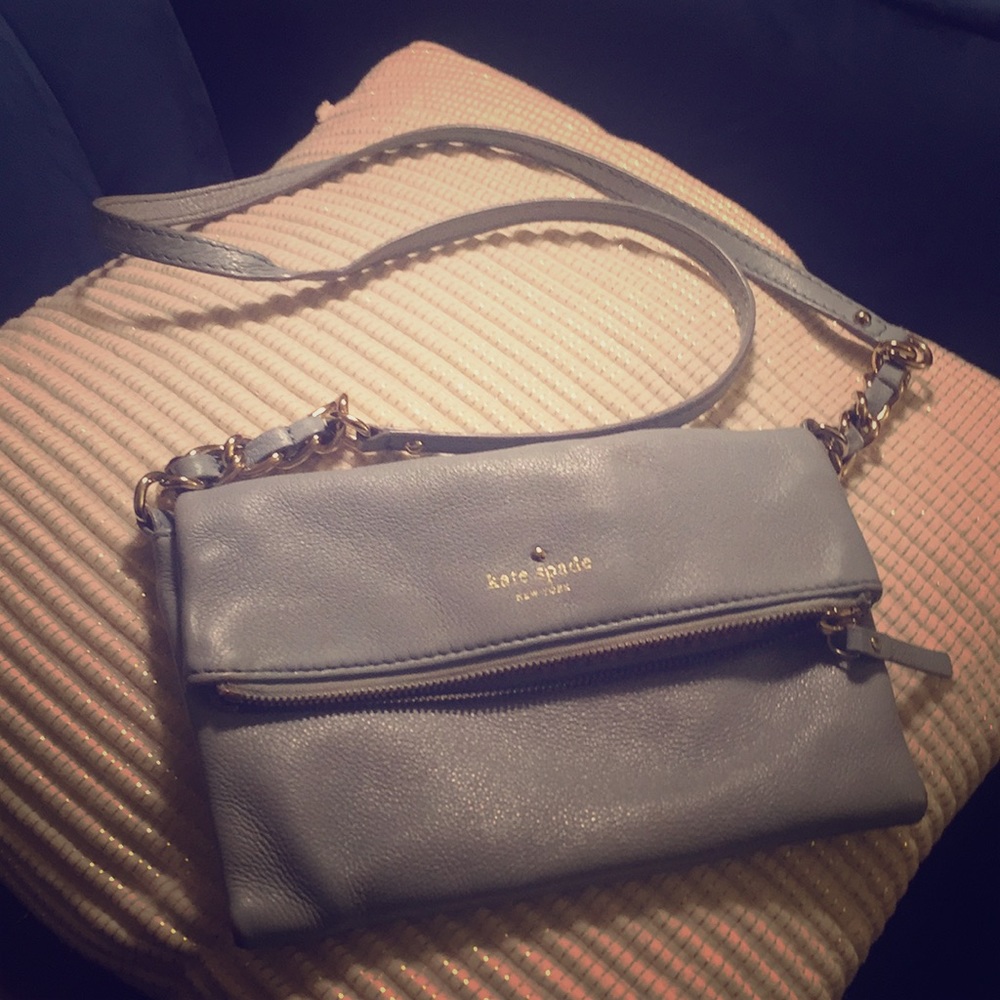 Kate Spade crossbody purse. Light blue with gold accents.
